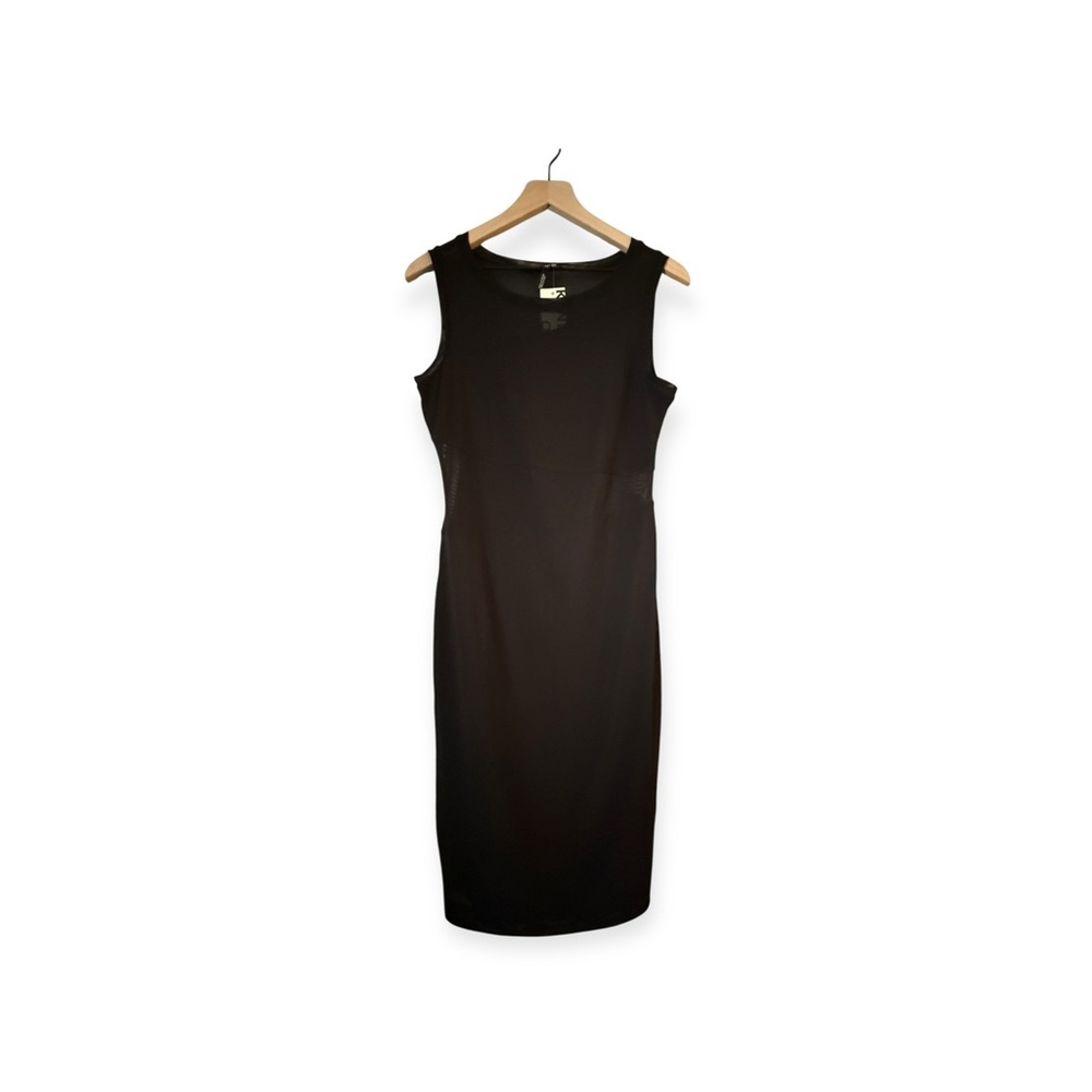 Chic Black Sleeveless Mesh Cutout Midi Dress